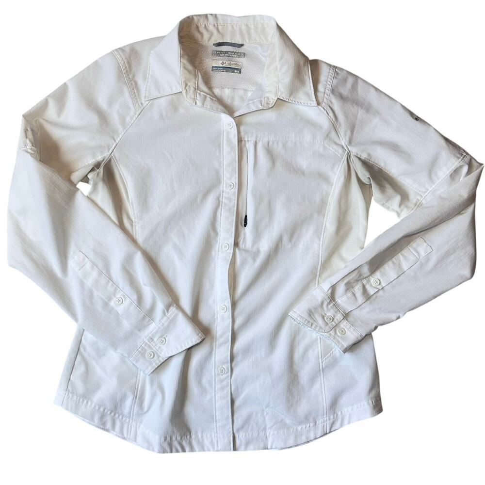 Columbia Omni Shade Sun Protection Shirt White Long Sleeve Hiking Travel SPF